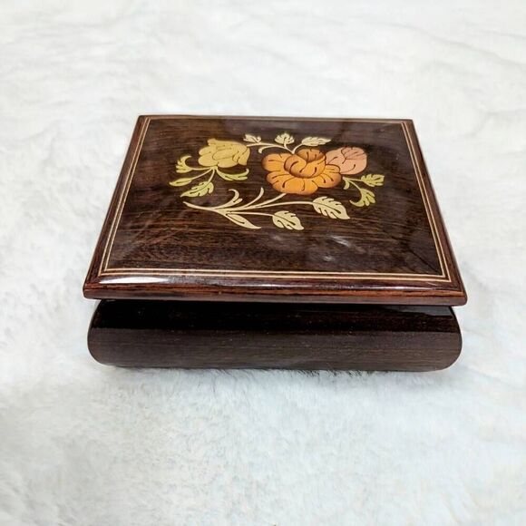 Sorrento Marquetry Inlay Flowers Jewelry Trinket Box 5" Antique Italian Wooden - Picture 2 of 8
